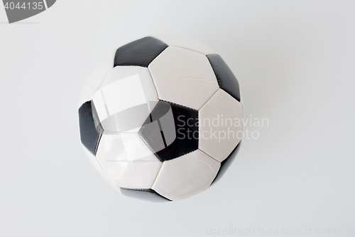 Image of close up of football or soccer ball over white