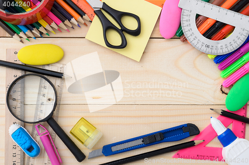 Image of School stationery with notebook copyspace