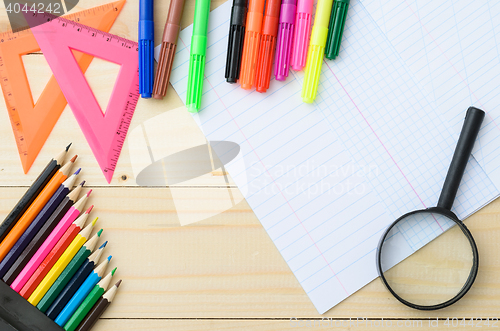 Image of School stationery with notebook copyspace