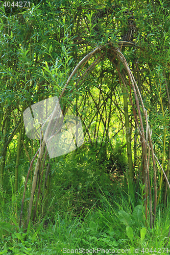 Image of wicker house from green plants