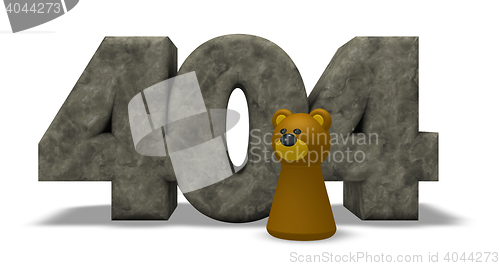 Image of stone number 404 and bear pawn - 3d illustration