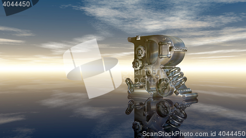 Image of machine letter r under cloudy sky - 3d illustration