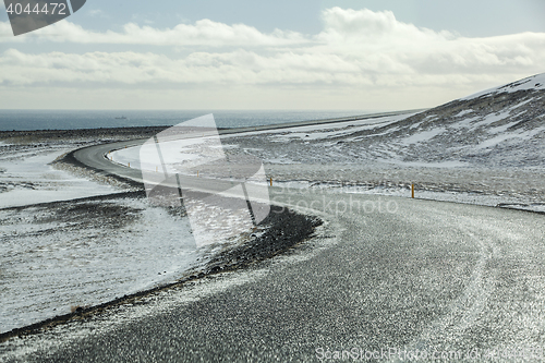 Image of Wet and slippery road in Iceland, wintertime