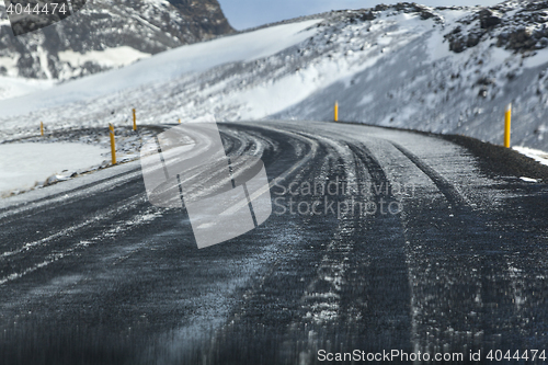 Image of Wet and slippery road in Iceland, wintertime