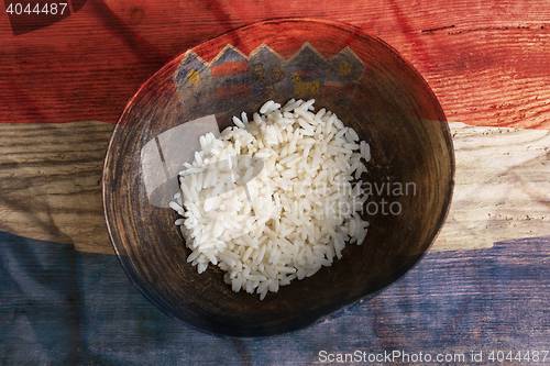 Image of Poverty concept, bowl of rice with Croatia flag      