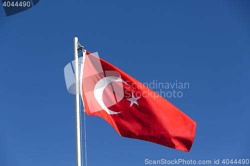 Image of National flag of Turkey on a flagpole