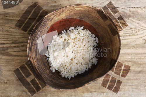 Image of Poverty concept, bowl of rice with South Korea flag      