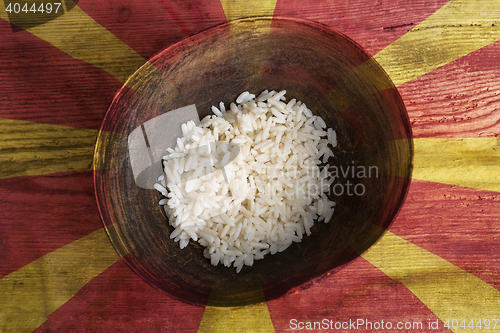 Image of Poverty concept, bowl of rice with Macedonia flag      