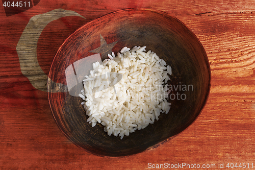 Image of Poverty concept, bowl of rice with Turkish flag      