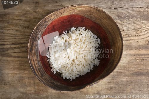 Image of Poverty concept, bowl of rice with Japanese flag      