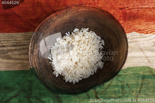 Image of Poverty concept, bowl of rice with Hungary flag      