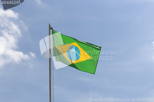 Image of National flag of Brazil on a flagpole