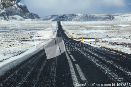 Image of Wet and slippery road in Iceland, wintertime