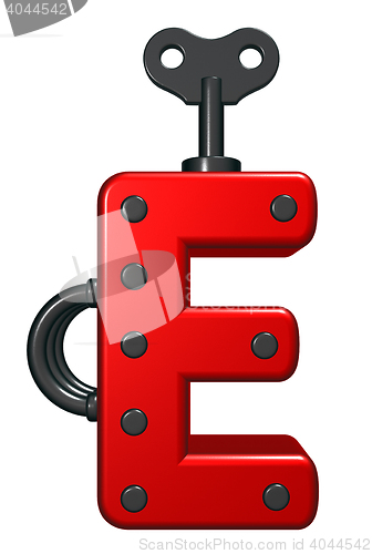 Image of letter e with decorative pieces - 3d rendering