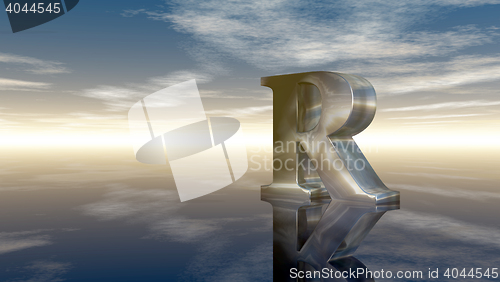 Image of metal uppercase letter r under cloudy sky - 3d rendering