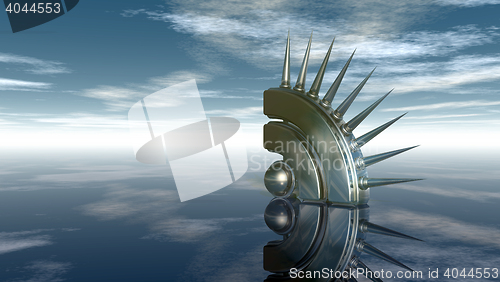 Image of rss symbol with prickles under cloudy blue sky - 3d illustration
