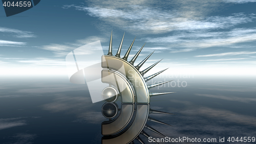 Image of rss symbol with prickles under cloudy blue sky - 3d illustration