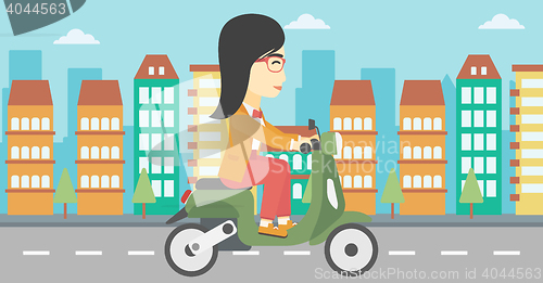 Image of Woman riding scooter vector illustration.