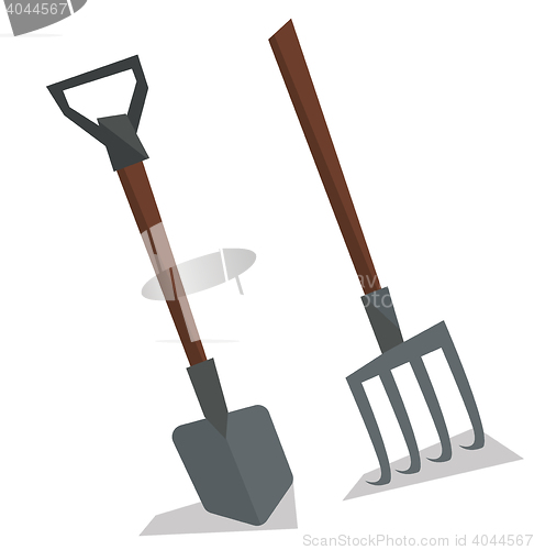 Image of Agricultural shovel and pitchfork.