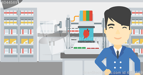 Image of Man with three D printer vector illustration.