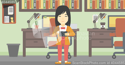Image of Woman using tablet computer vector illustration.