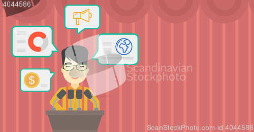 Image of Male speaker on the podium vector illustration.