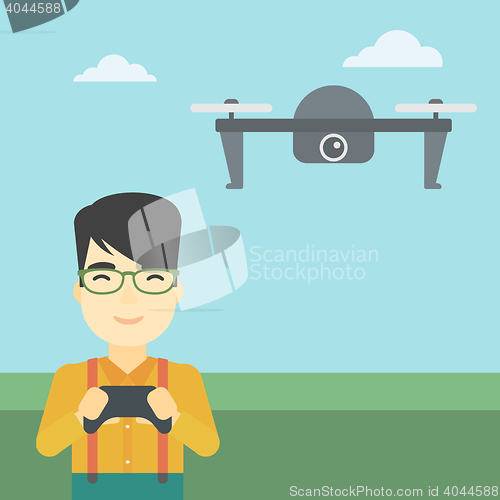 Image of Man flying drone vector illustration.