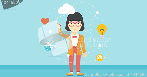 Image of Business woman and cloud computing.