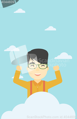 Image of Man sitting on cloud vector illustration.