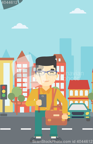 Image of Man using smartphone vector illustration.