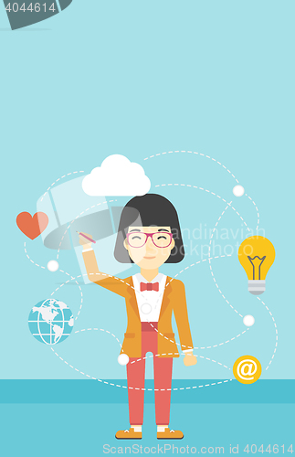 Image of Business woman and cloud computing.