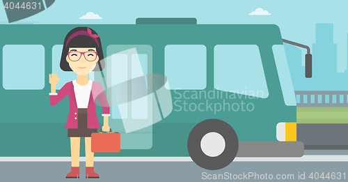 Image of Woman travelling by bus vector illustration.