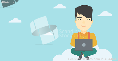 Image of Man using cloud computing technology.