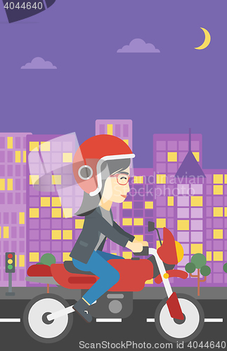 Image of Woman riding motorcycle vector illustration.