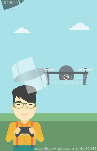 Image of Man flying drone vector illustration.