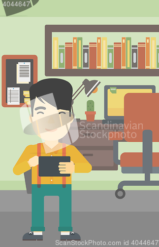 Image of Man using tablet computer vector illustration.