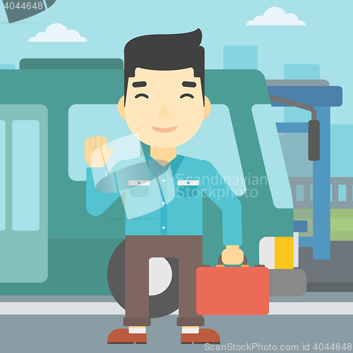 Image of Man travelling by bus vector illustration.