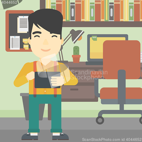 Image of Man using tablet computer vector illustration.