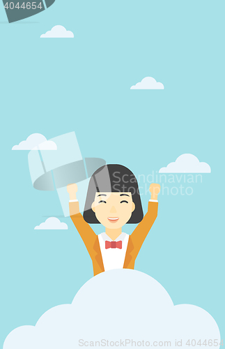 Image of Woman sitting on cloud vector illustration.