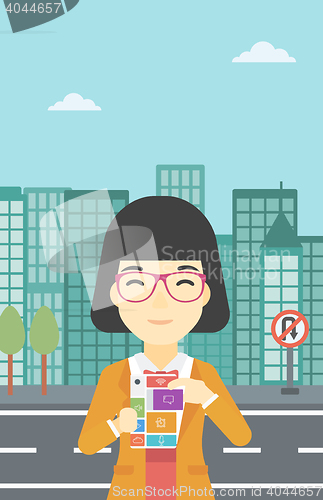 Image of Woman with modular phone vector illustration.