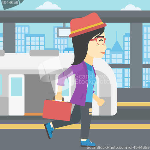 Image of Woman at the train station vector illustration.