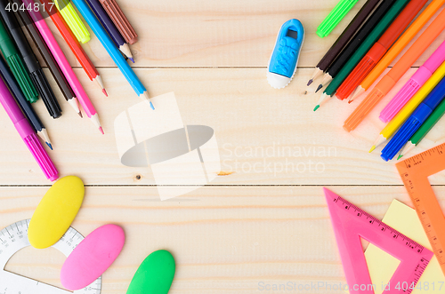 Image of School stationery with notebook copyspace