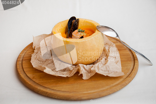 Image of pumpkin soup served