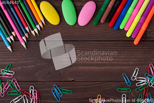 Image of School supplies on a wooden table