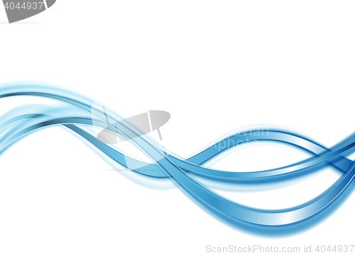 Image of Blue smooth abstract waves on white background