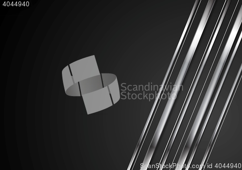 Image of Abstract tech brilliant metallic stripes on black background