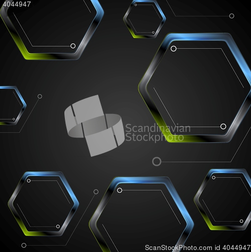 Image of Dark green blue geometric hexagons background