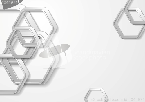 Image of Abstract grey paper tech hexagon shapes background