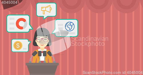 Image of Female speaker on the podium vector illustration.