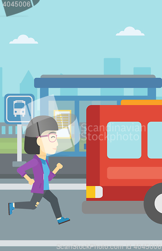 Image of Latecomer woman running for the bus.